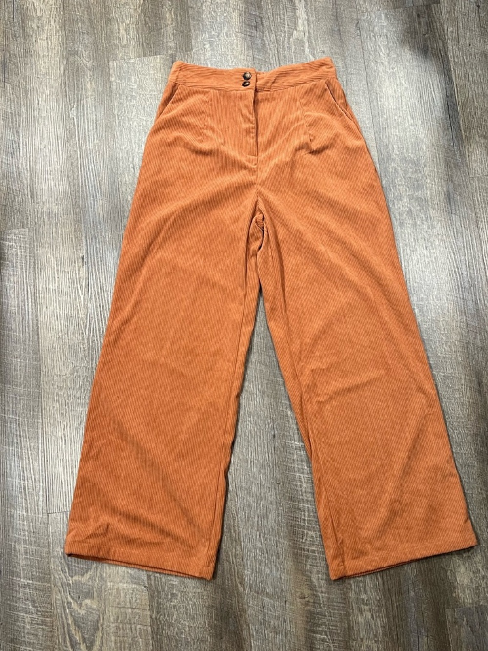 Wide-Leg Corduroy Pants in Rust Orange